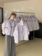 韩国东大门2023冬装可拆卸针织披肩棉服服休闲圆领外套两件套潮