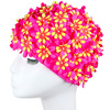 女士立体花朵泳帽手工缝制立体花朵，长短发舒适透气花瓣女游泳布帽