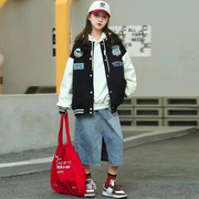 女童休闲外套2023韩版时髦洋气，网红宽松中大童，女孩上衣棒球服