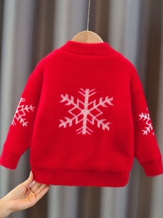 女童毛衣2023婴儿童女孩，秋冬季红色，女宝宝羊绒衫加绒圣诞服装