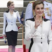 高级成衣定制欧美大牌西班牙王妃同款黑白拼接小香风西装套装裙冬