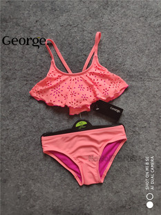 国内英国乔治George女童荧光粉色分体泳衣比基尼