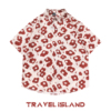 travelisland国潮复古小众红色斑点，小碎花满印短袖衬衫男女ins