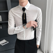 发型师s号衬衫韩版男白色，长袖纯色修身免烫青年寸衣xs紧身工作服