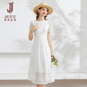 经典故事法式白色蕾丝连衣裙，女2024夏季波(夏季波)点镂空气质修身裙子