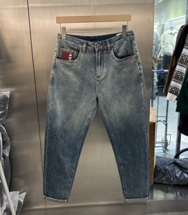九奈川春季男个性设计感做旧渐变色牛仔裤，美式宽松直筒长裤潮