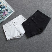 低腰牛仔短裤夏季薄款紧身黑色显瘦女牛仔裤破洞超三角热裤