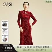 sussi古色冬季商场同款新年红装，中国风妈妈婚宴连衣裙喜服