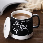 HelloKitty水杯办公室咖啡杯喝水马克杯带盖可爱情侣卡通陶瓷杯子