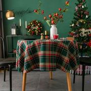 外贸复古欧式美式圣诞节格子餐桌布，英伦北欧小圆，茶几桌布拍照摄影