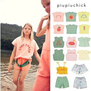 葡萄牙piupiuchick24ss春夏儿童，清凉短袖衬衣吊带牛仔短裤
