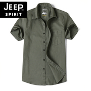 jeep吉普男装短袖衬衫男士夏季薄款纯棉衬衣中年商务休闲上衣