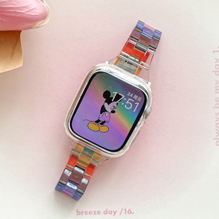 conamor彩虹渐变~可爱透明7色树脂，applewatch表带适用苹果手表