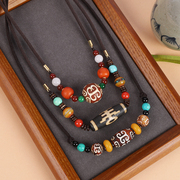 原创藏式天珠玛瑙项链西藏民族，风男女锁骨链蜜蜡吊坠复古文艺配饰