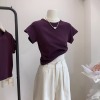 美式辣妹紫色小飞袖T恤女夏季设计感基础款短袖修身显瘦短款上衣