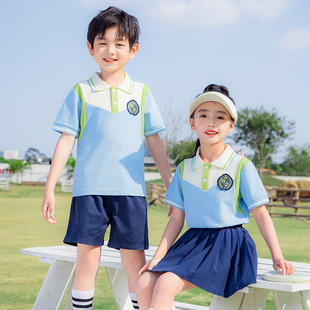 幼儿园园服短袖t恤夏季韩版学院，风小学生班服圆领运动校服棉套装