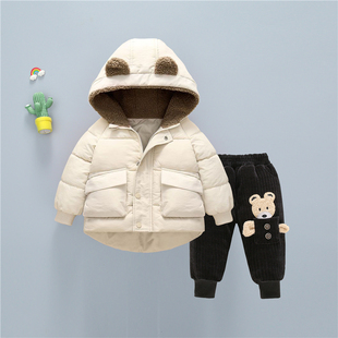 宝宝加绒棉衣套装洋气冬装婴儿，1棉袄男童，加厚保暖小童外套3岁