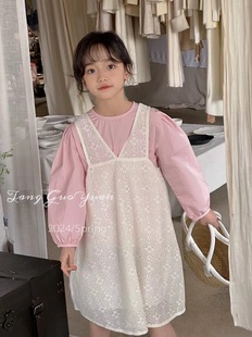 韩版女童装儿童春季甜美淑女蕾丝连衣裙长袖衬衫公主裙子2件套装