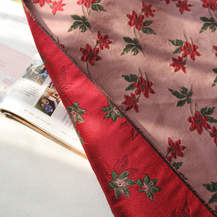 田园风酒红色提花布料diy手工材料，包沙发(包沙发)抱枕套服装面料色织布料