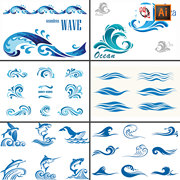 水花水波纹海浪浪花蓝色水滴图标设计AI矢量设计素材