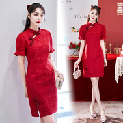 新中式年轻款少女文艺复古日常改良旗袍中国风国潮大红色连衣裙