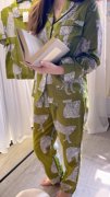 伦敦品牌 ins风睡衣套装女高级豹子印花纯棉材质四季款休闲家居服