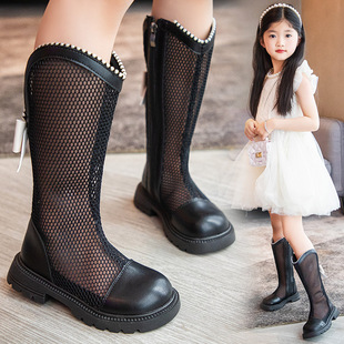女童夏季高筒靴时尚长靴儿童马丁靴中大童公主风网面长筒靴子