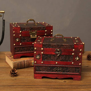 新中式首饰盒古典做旧梳妆盒木质带锁盒子饰品首饰桌面复古收纳盒