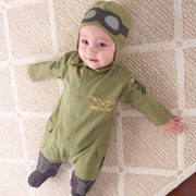 2024春秋男宝宝连体衣，棉卡通造型飞行员长袖，爬服+帽子两件套哈衣