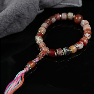满灰皮沁色红玉髓手链西藏式保真天然玛瑙，手串夏日男女款手持
