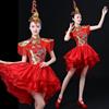 现代舞蹈服打鼓服装，演出服中国风，短裙民族舞扇子舞旗袍成人女