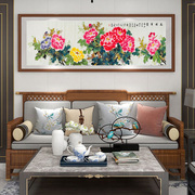 纯手绘国画牡丹画六尺对开宣纸画花开富贵中式客厅装饰挂画