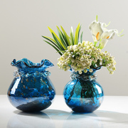 水培蓝色样板间客厅装饰花器琉璃福袋艺术可花瓶摆件插花餐桌玄关