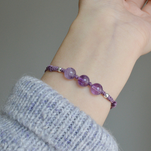 一首紫色的诗原创天然紫水晶手链气质简约纯银925闺蜜女友手绳