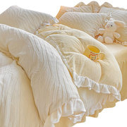 韩式牛奶婴儿绒床上四件套加厚冬季床裙款床品法兰珊瑚绒被套