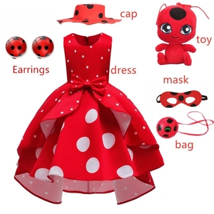 红色大小波点连衣裙，女童蓬蓬生日公主，裙少女服装cosplay