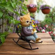 花园小摆件庭院装饰品户外创意桌面摇椅动物可爱小猫摆件小兔子