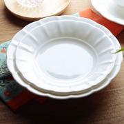 白色盘子高级感浮雕家用纯白骨瓷，餐具7.5寸8英寸汤盘菜(汤盘菜)盘深盘菜碟