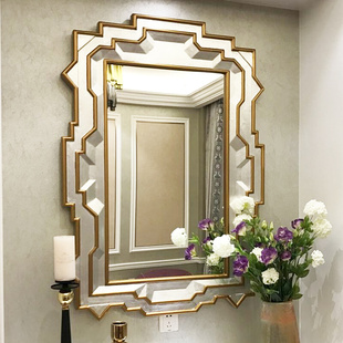 方形梳妆镜壁挂新古典镜子装饰镜后现代风格玄关镜浴室镜化妆镜