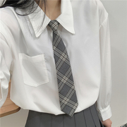 格纹免打灰色领带女jk衬衫，日系学院风情侣款，百搭休闲韩版领结男潮