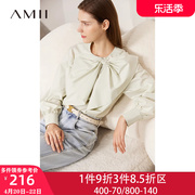 Amii白色蝴蝶结衬衣女长袖衬衫2024小个子气质春装外穿欧货