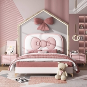 美式儿童房女孩卡通单人软包床头板，榻榻米床靠背实木床屏公主皮床