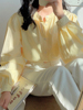 奶黄色长袖衬衫女2024年春秋，chic法式宫廷，风上衣设计感灯笼袖衬衣