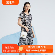 杨门高腰裙墨痕系列，新中式连衣裙女抽象印花复古短袖长裙高腰圆领
