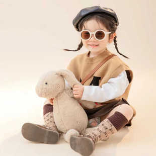 韩版洋气学院风毛衣儿童拍照衣2024春秋装女宝宝洋气毛线摄影服装