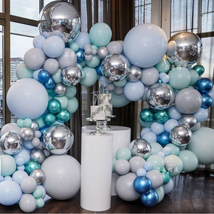 ins孔雀蓝气球链拱门，儿童生日派对布置店铺开业节日装饰道具