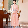 新中式旗袍2023年轻版唐装刺绣茶服修身显瘦假两件国风连衣裙