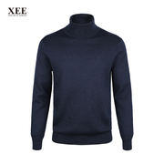 XEE商场同款 男士深蓝色纯绵羊毛可翻高领柔软顺垂保暖套头毛衣冬