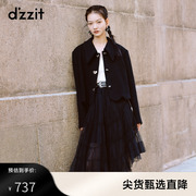 dzzit地素奥莱春黑色针织网纱拼接礼裙裹胸抹胸连衣裙女