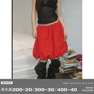 cloudwild白云野(白云野)边低腰红色蓬蓬裙女夏季短裙半身裙设计感